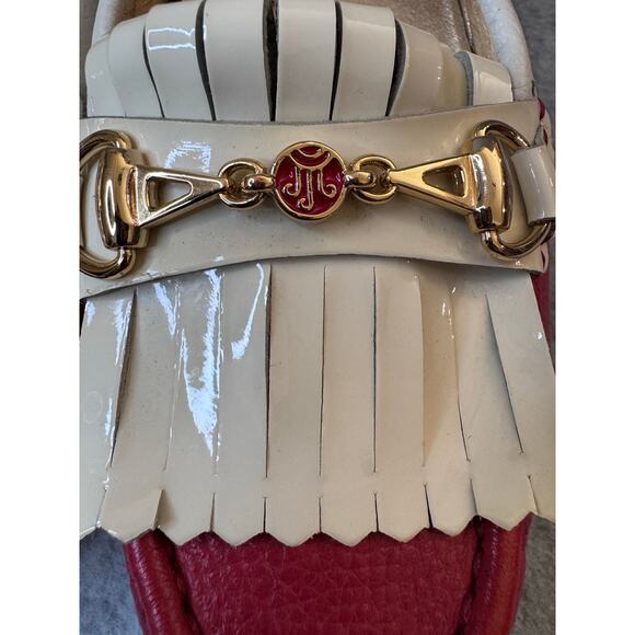 Marc Joseph NY Red Cream Leather Hand-Stitched Golf Moccasins Women’s - Size 6 - Picture 8 of 9